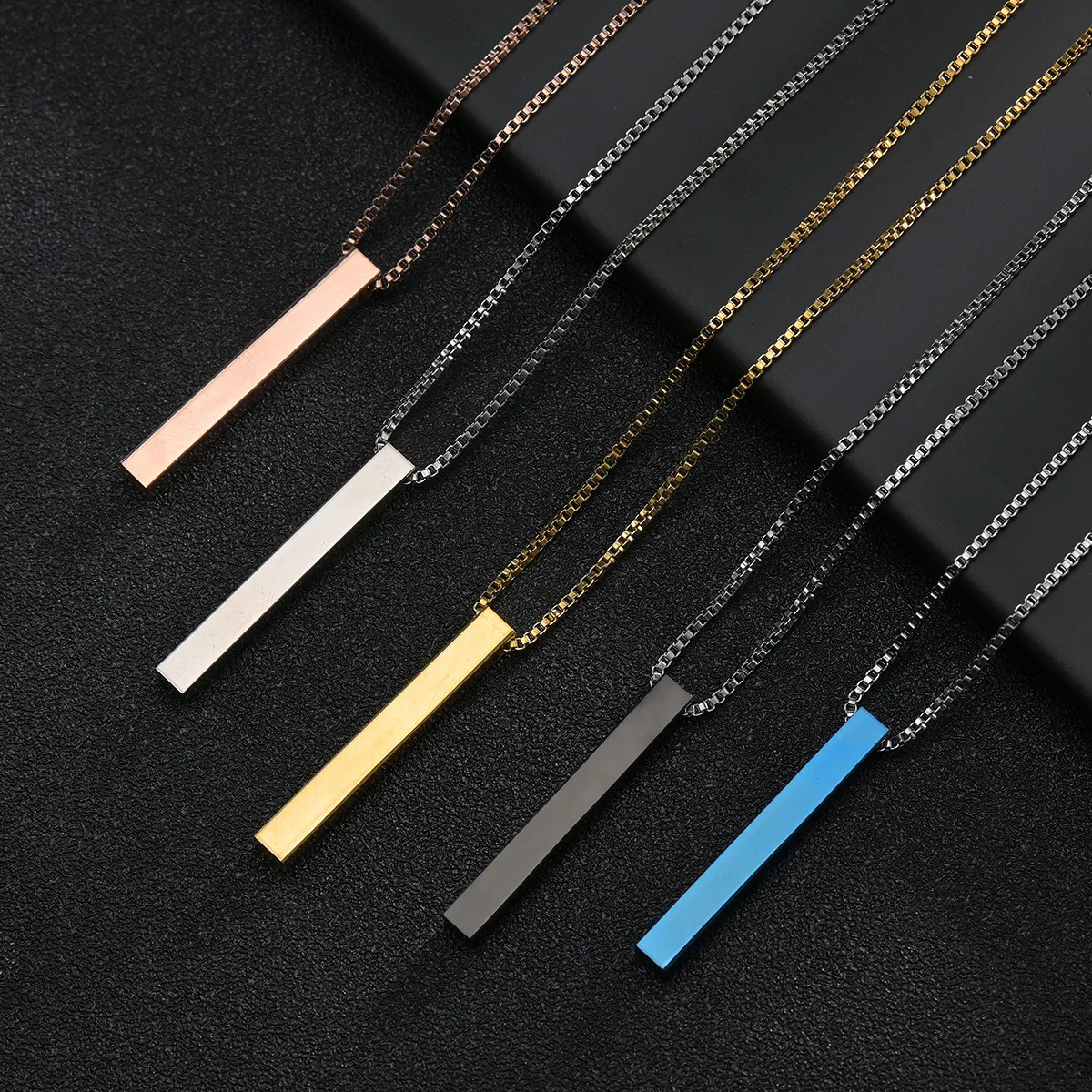 Edelstahl Geometrische Bar Anhänger Halskette Minimalistisch Lange Zylinder Polierte Trendiger Schmuck Unisex