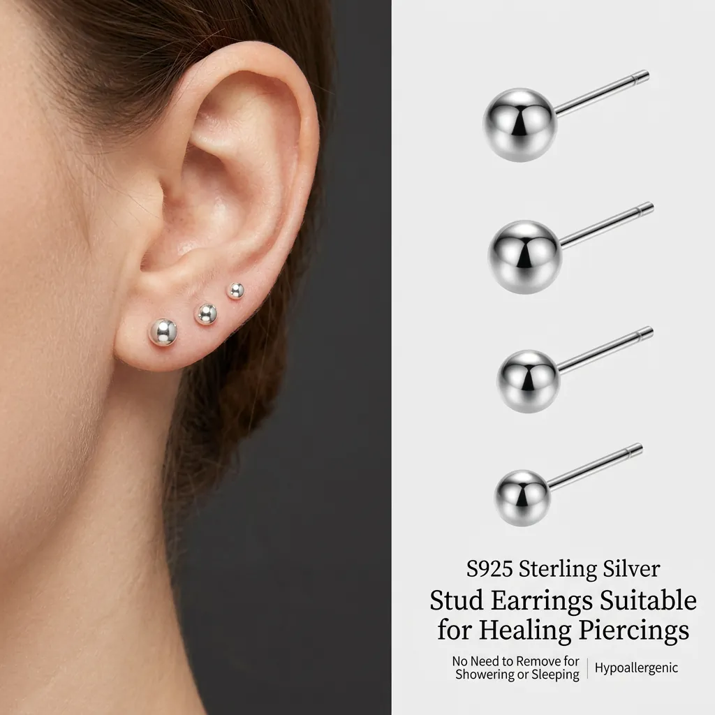 925 Sterling Silver Ball Stud Earrings Minimalist Geometric Round Polished Hypoallergenic Fine Jewelry For Women Men