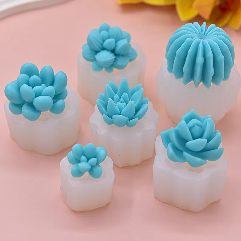 Moule En Silicone 3D Plante Succulente Forme De Cactus Pour Décoration De Gâteau Bricolage Bougie Savon Artisanat En Résine
