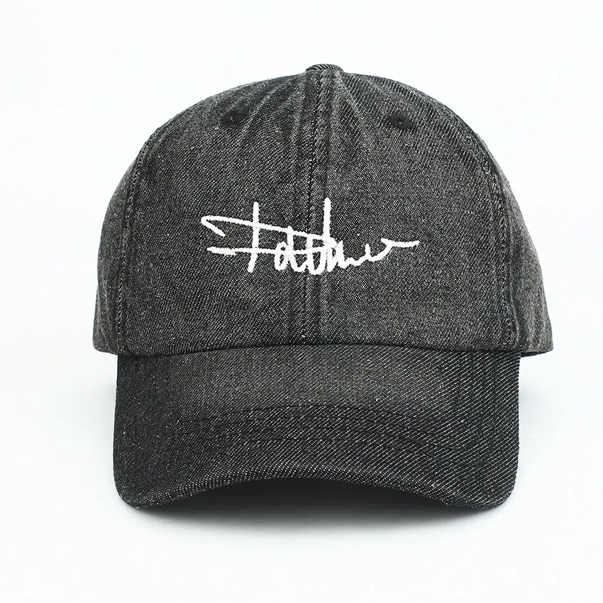 Washed Denim Baseball Cap Cotton Letter Embroidered Vintage Curved Brim Adjustable Casual Hat For Men Women