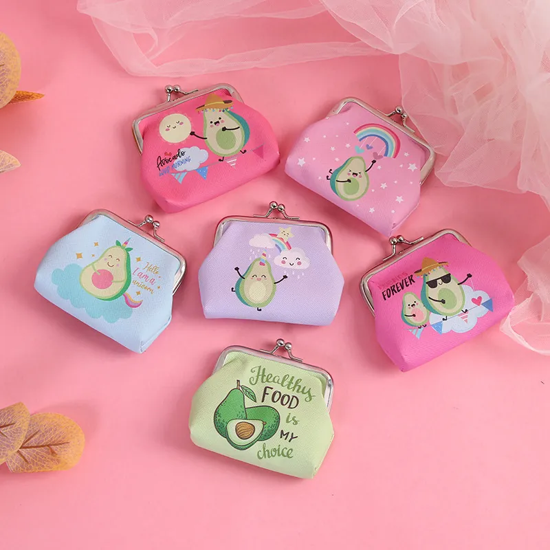 Cartoon Avocado Coin Purse PU Leather Mini Wallet Kiss-lock Metal Clasp Portable Fruit Print Pouch For Women Girls