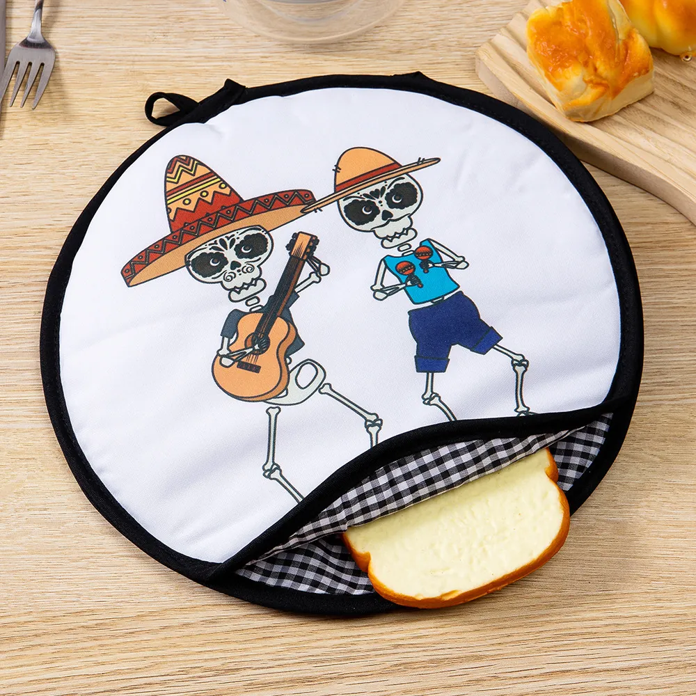Round Tortilla Warmer Pouch Mexican Style Printed Insulated Cloth Food Bag For Tacos And Bread