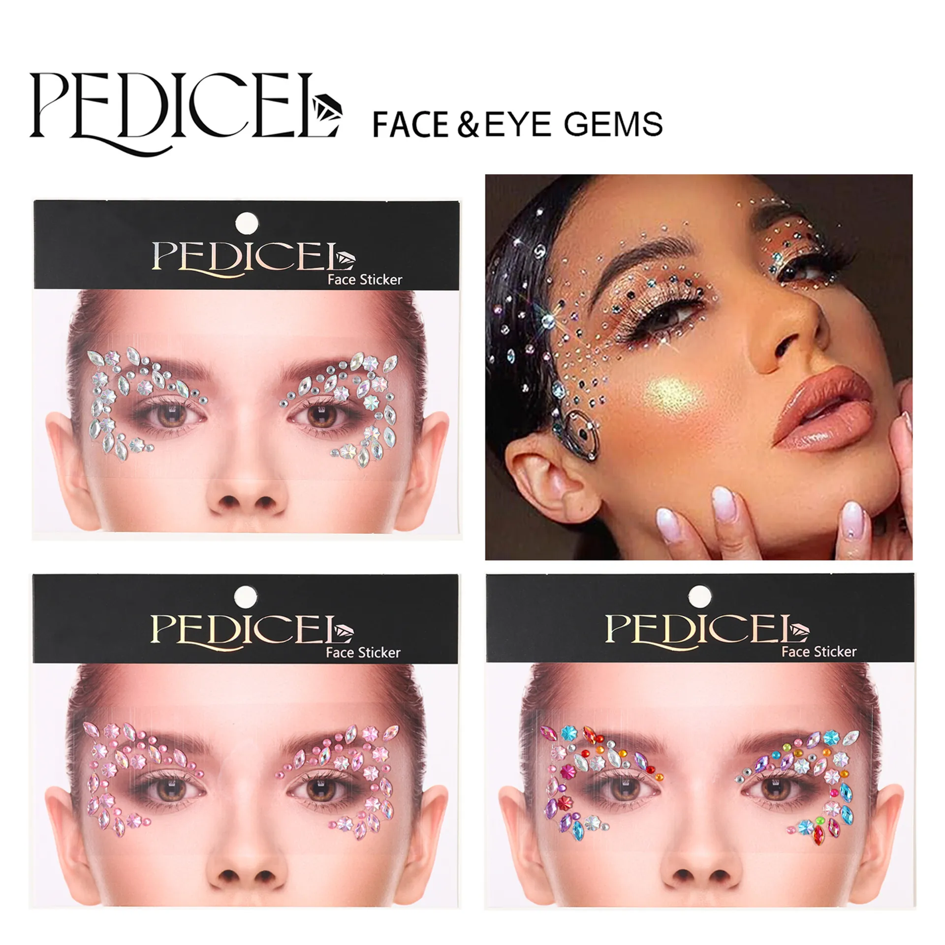 Gemme Viso Adesivi Tatuaggi Occhi Strass Trucco Autoadesivo Per Party Rave Festival Colorato DIY Gioielli Corpo Per Donne