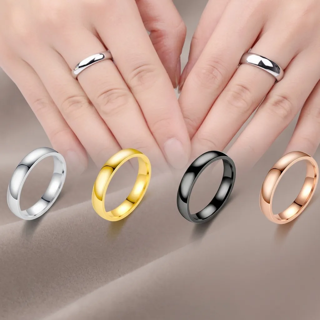 Classic Domed Arc Band Polished Stainless Steel Ring Minimalist Smooth Surface Unisex Jewelry Gift