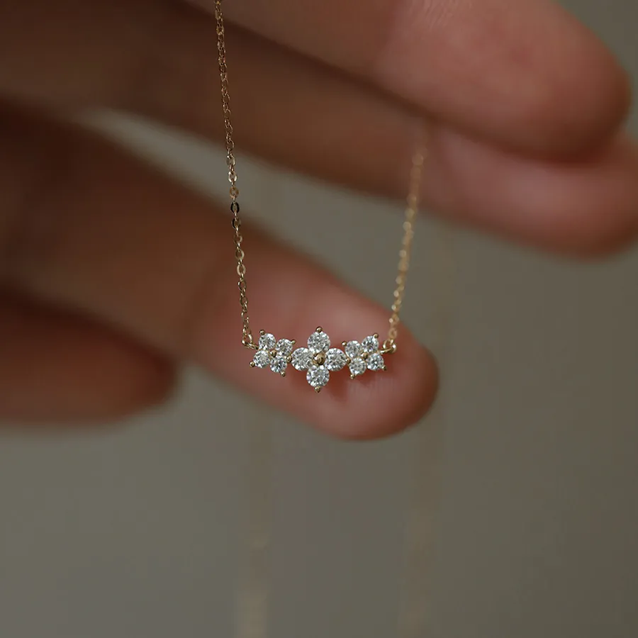925 Sterling Silver Necklace With Gold Plated Flower Rhinestone Four Leaf Clover Pendant Elegant Clavicle Chain Women