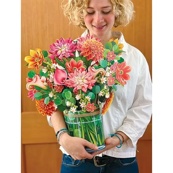 3D Pop Up Greeting Card Paper Flower Bouquet Mother Day Birthday Anniversary Handmade Style Large Decorative Gift