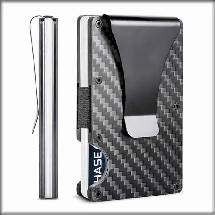 Porte-Cartes Minimaliste en Métal avec Blocage RFID en Fibre de Carbone Portefeuille Mince avec Pince à Billets en Acier Inoxydable Cadeau Business Unisexe