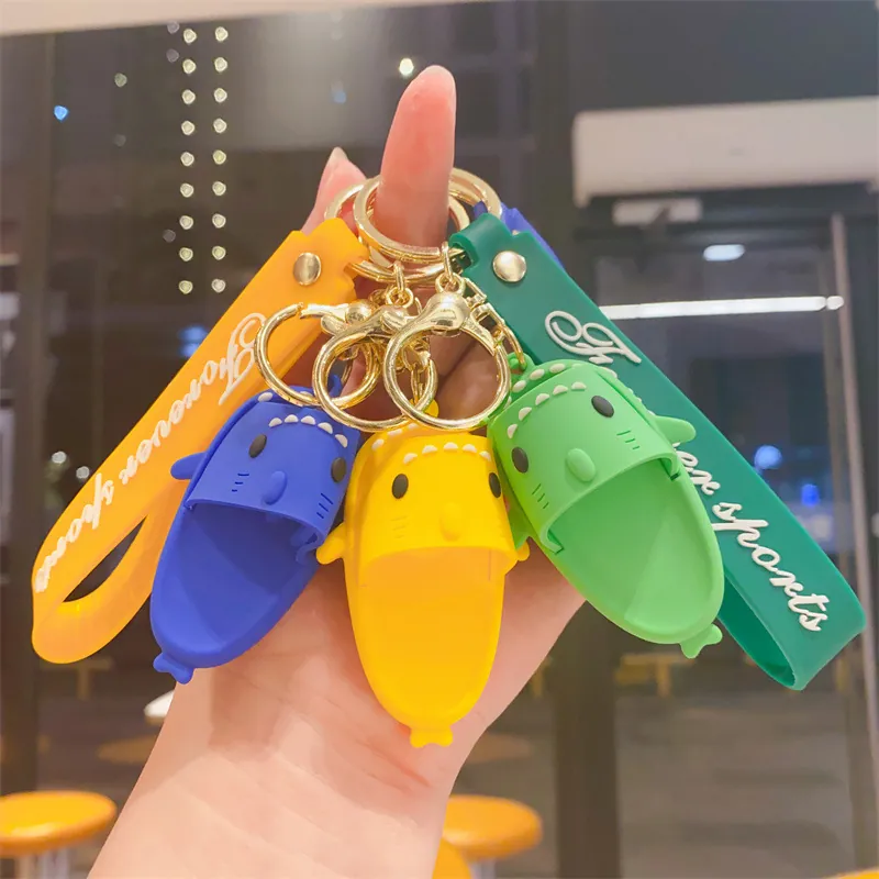 Shark Slipper Keychain Silicone PVC Miniature Sandal Bag Charm Pendant Cute Cartoon For Gift Alloy Keyring