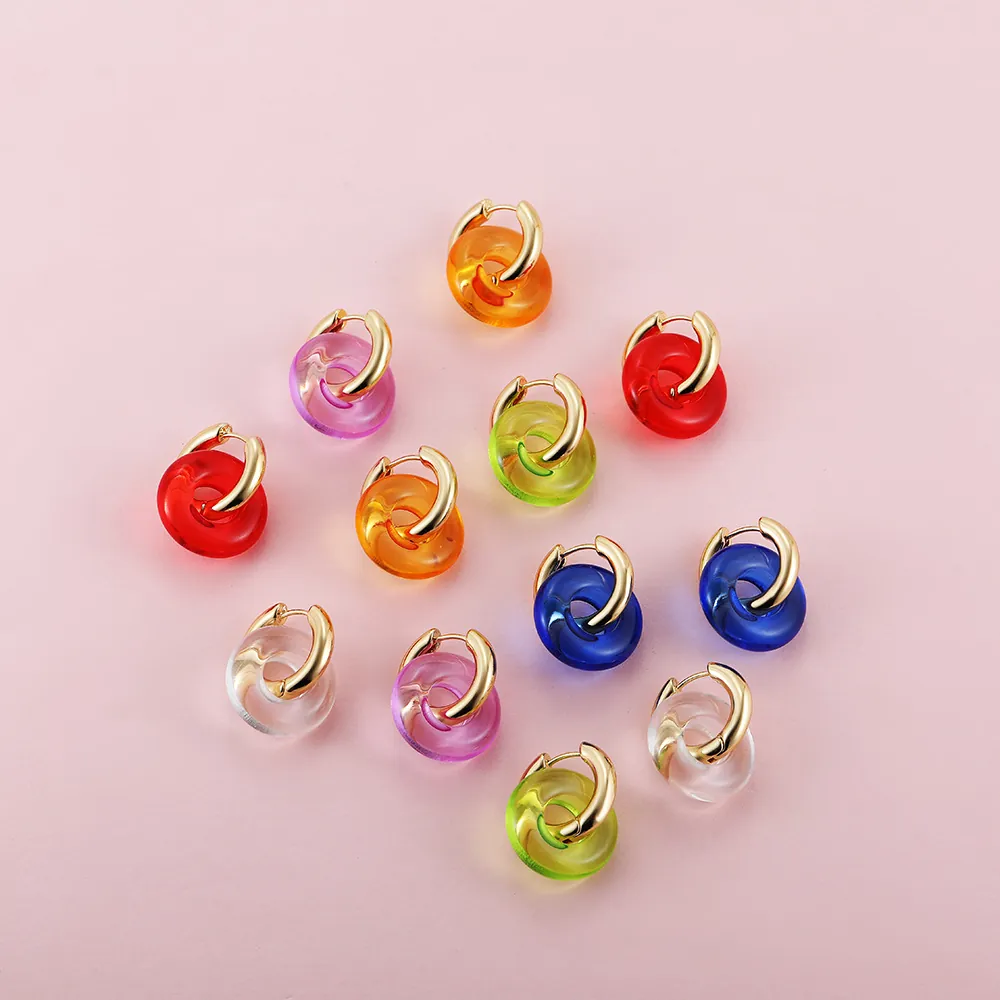 Colorful Resin Donut Dangle Earrings With Stainless Steel Hoop French Minimalist Geometric Jewelry For Women Fashion Accessory