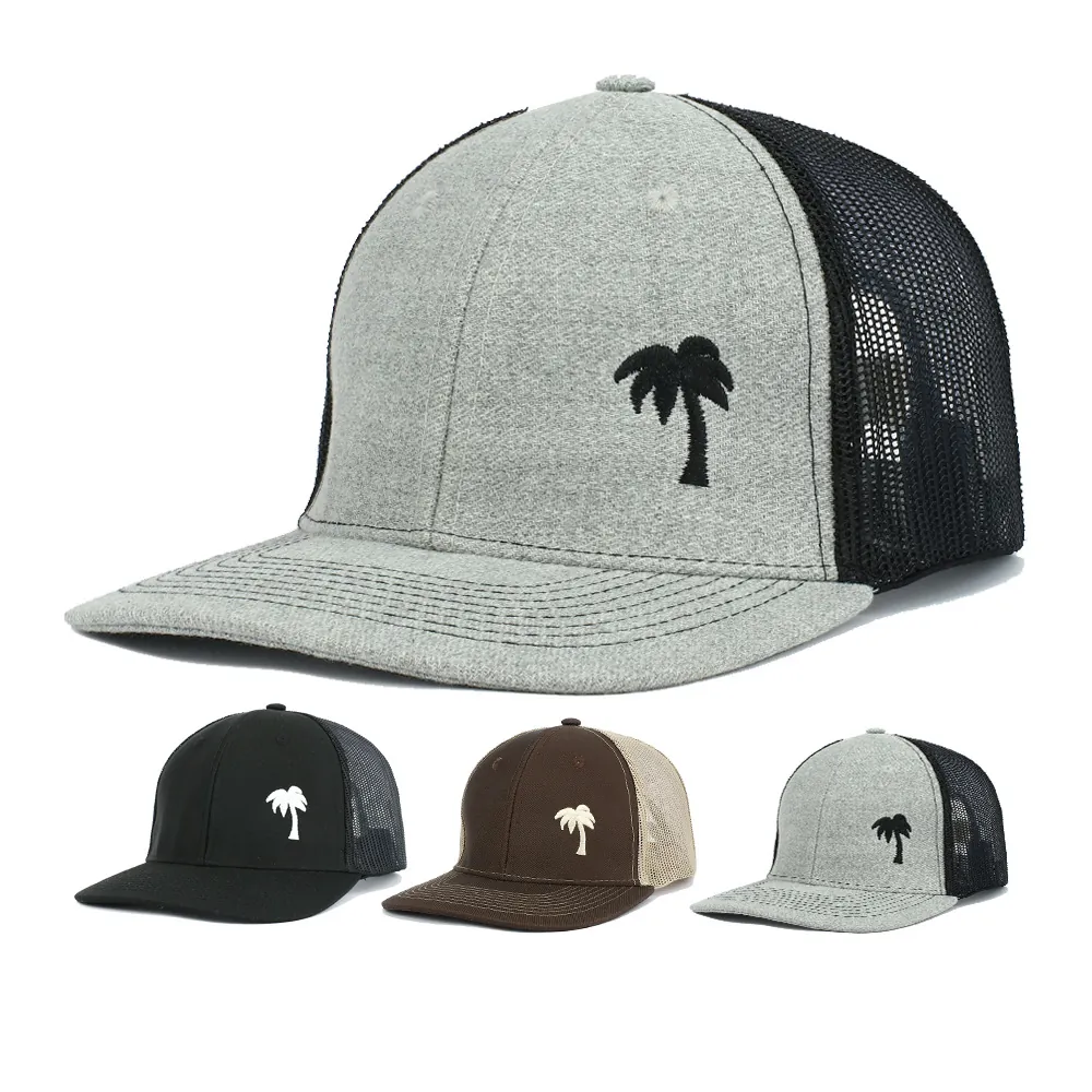 Embroidered Palm Tree Trucker Hat Cotton Polyester Mesh Breathable Sun Protection Outdoor Baseball Cap For Men Women