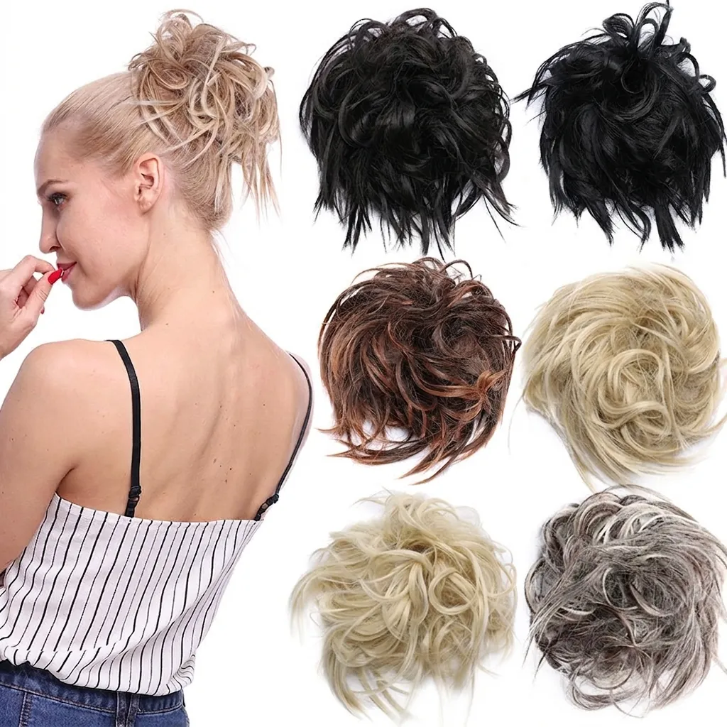 Messy Bun Hair Piece Synthetic High Temperature Fiber Elastic Fluffy Curly Hair Scrunchie Updo Extension For Women