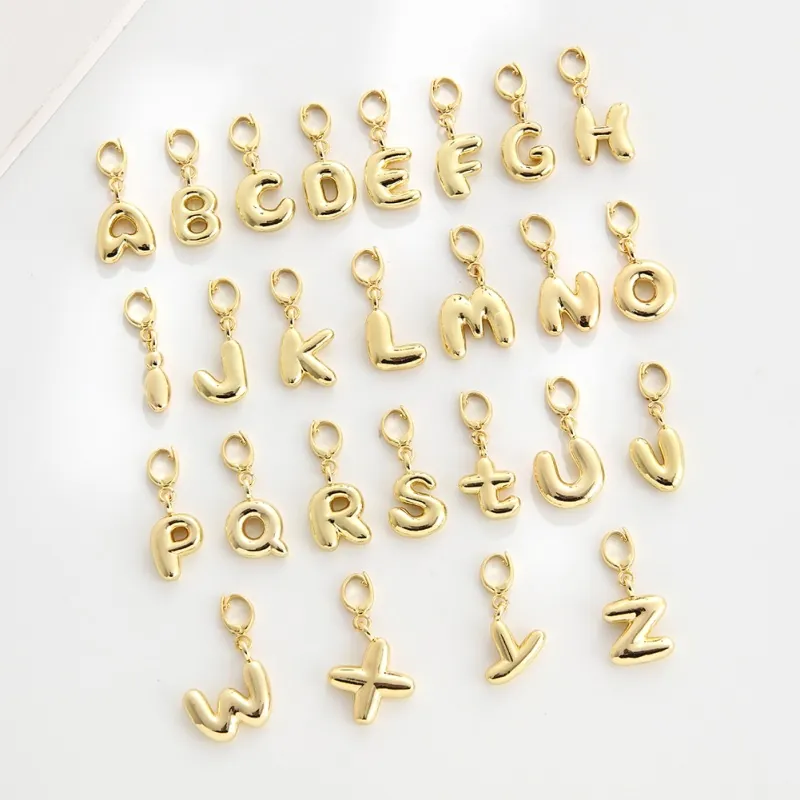 Bubble Alphabet Letter A-Z Charm 18K Gold Plated Copper 3D Initial Pendant For DIY Jewelry Making Necklace Bracelet