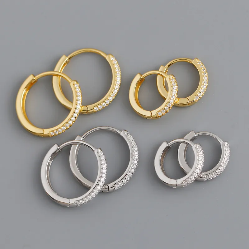 Hoop Earrings For Women 925 Sterling Silver Minimalist Pave Cubic Zirconia Fashionable Huggie Jewelry Accessory
