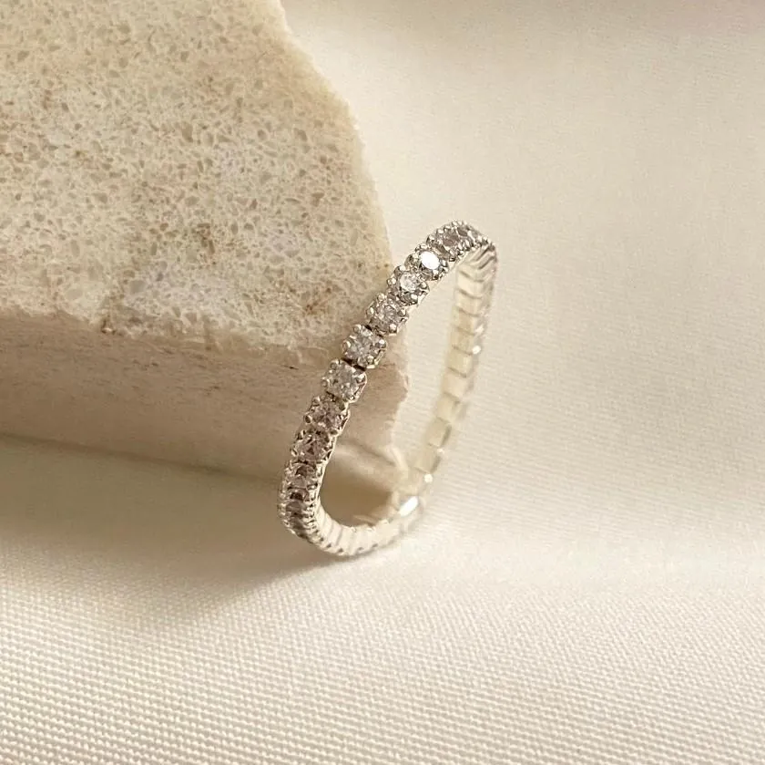 925 Sterling Silver Ring Minimalist Thin Eternity Band With Round Zircon Stackable Jewelry For Women Elegant Simple Style