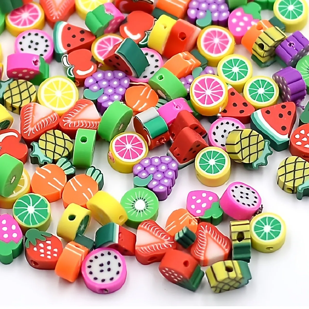 Polymer Clay Fruit Beads Strawberry Lemon Pattern Spacer Loose Beads For DIY Jewelry Making Bracelet Accessories