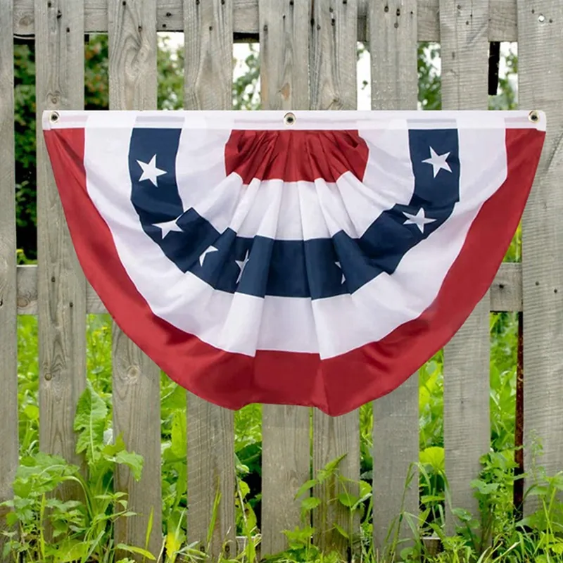 Bunting Flag Independence Day Decoration Fan Shaped Stars Stripes Polyester Patriotic Outdoor Half Circle Banner Home Decor