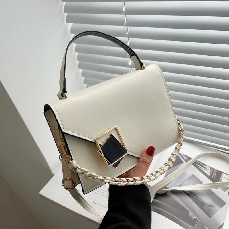 Damen PU Leder Schultertasche Elegante Quadratische Handtasche Mit Kettenriemen Geometrische Schnalle Umhängetasche