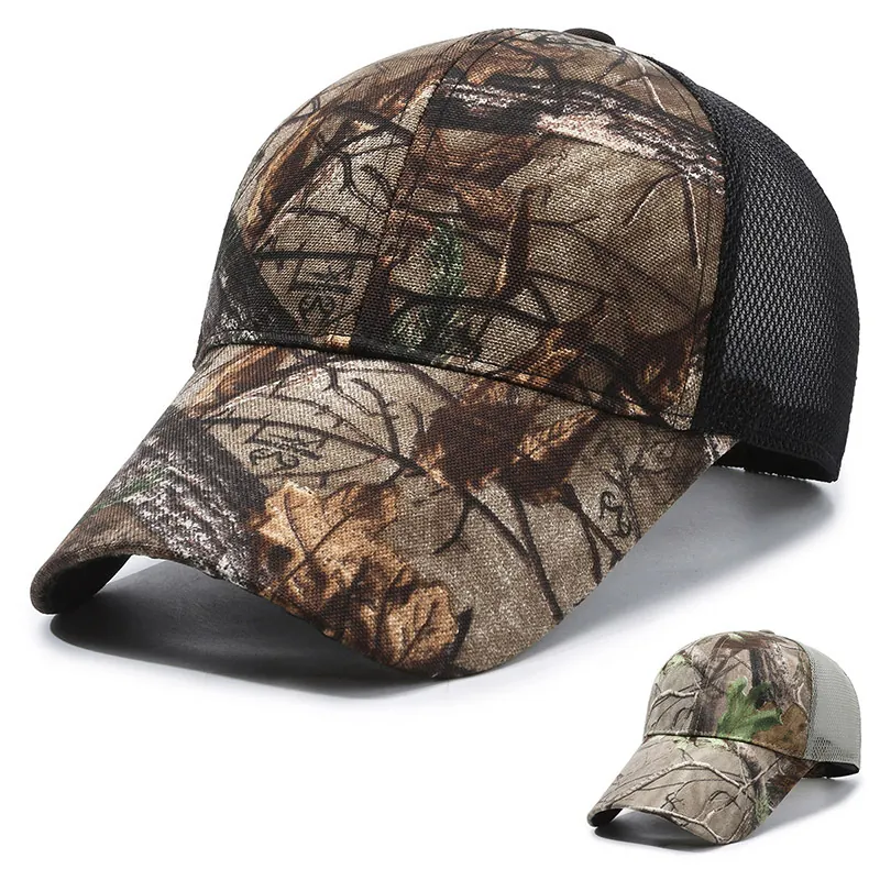 Camouflage Mesh Baseball Cap Jungle Leaf Breathable Outdoor Sun Protection Adjustable Trucker Hat Polyester For Men Women