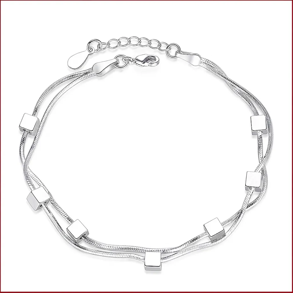 Double Layer Snake Bone Chain Bracelet Square Cube Star Pendants Silver Plated Copper Adjustable Jewelry For Women
