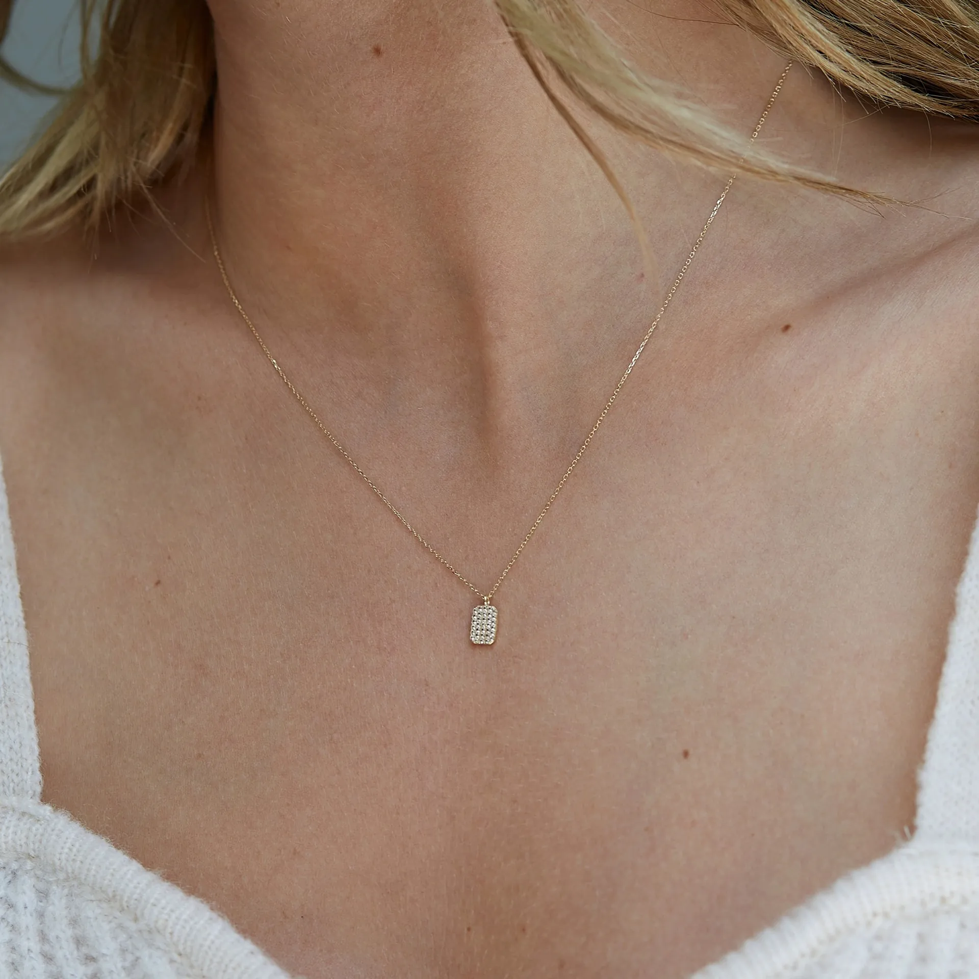 Luxury 925 Sterling Silver Zirconia Necklace For Women 14K Gold Plated Rectangle Pendant Minimalist Geometric Clavicle Chain Jewelry Gift