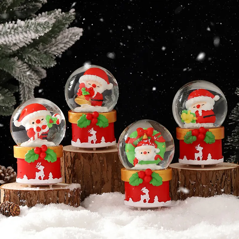 Luminous Christmas Crystal Ball Resin Glass Snow Globe Santa Snowman Figurine Desktop Decoration Holiday Gift