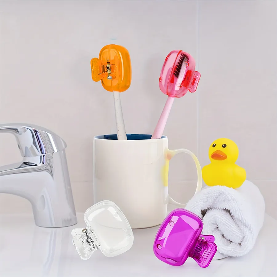Portable Plastic Toothbrush Protector Cap Side Opening Clip-on Toothbrush Head Cover Case Dustproof Travel Essential Accessories