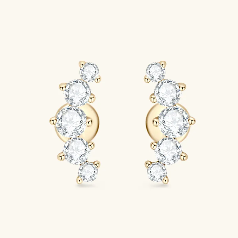 Moissanite Curved Smile Row Stud Earrings With 925 Sterling Silver Earring Post D Color VVS1 Gemstone Jewelry For Women