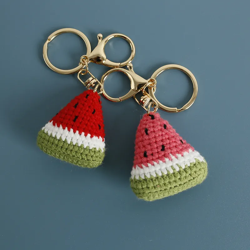 Watermelon Keychain Handmade Crocheted Woolen Yarn Cute Sweet Fruit Shape Bag Charm Accessory Women Girls