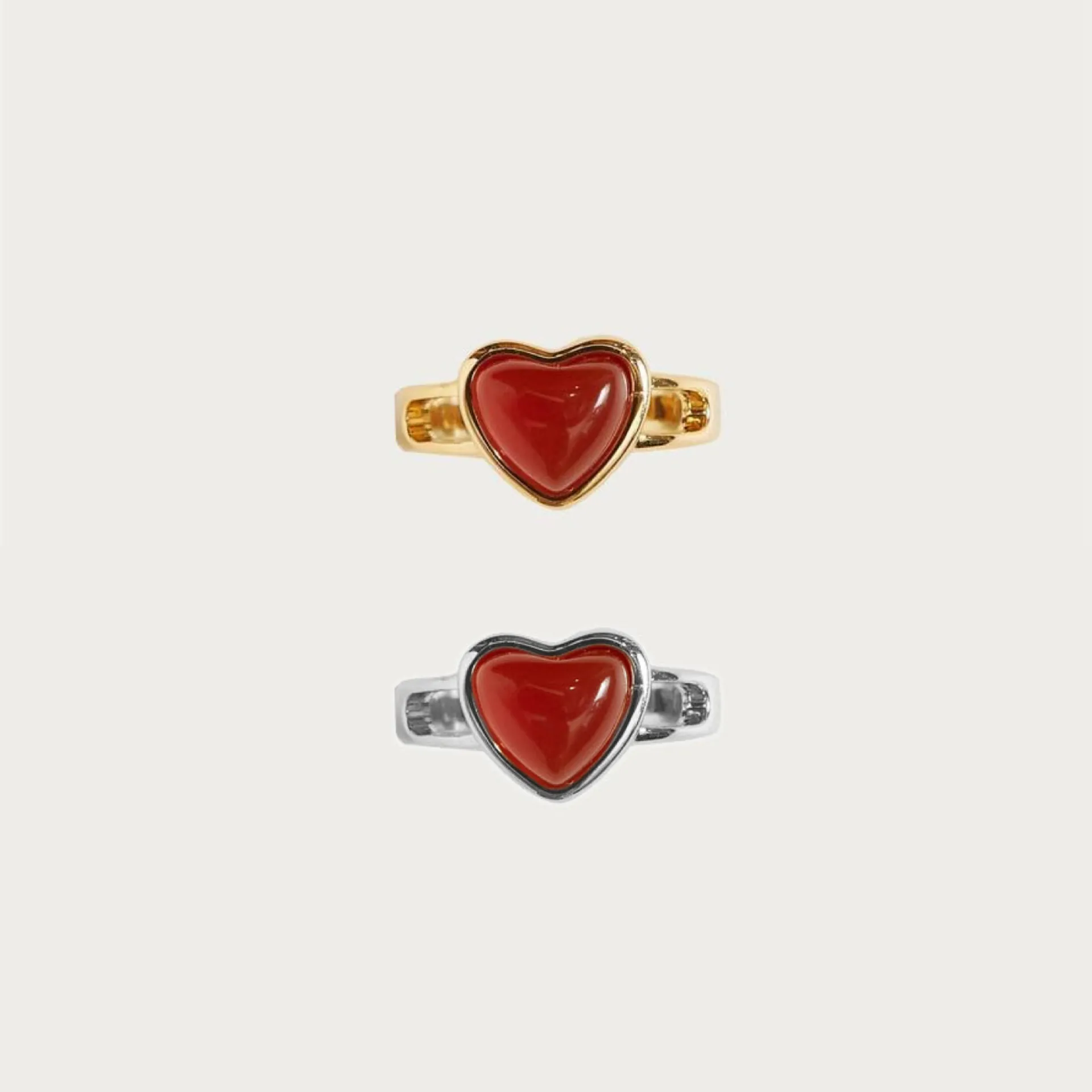 Vintage Roter Achat Herz Ring Edelstahl 18K Vergoldet Verstellbarer Offener Fingerring Für Damen