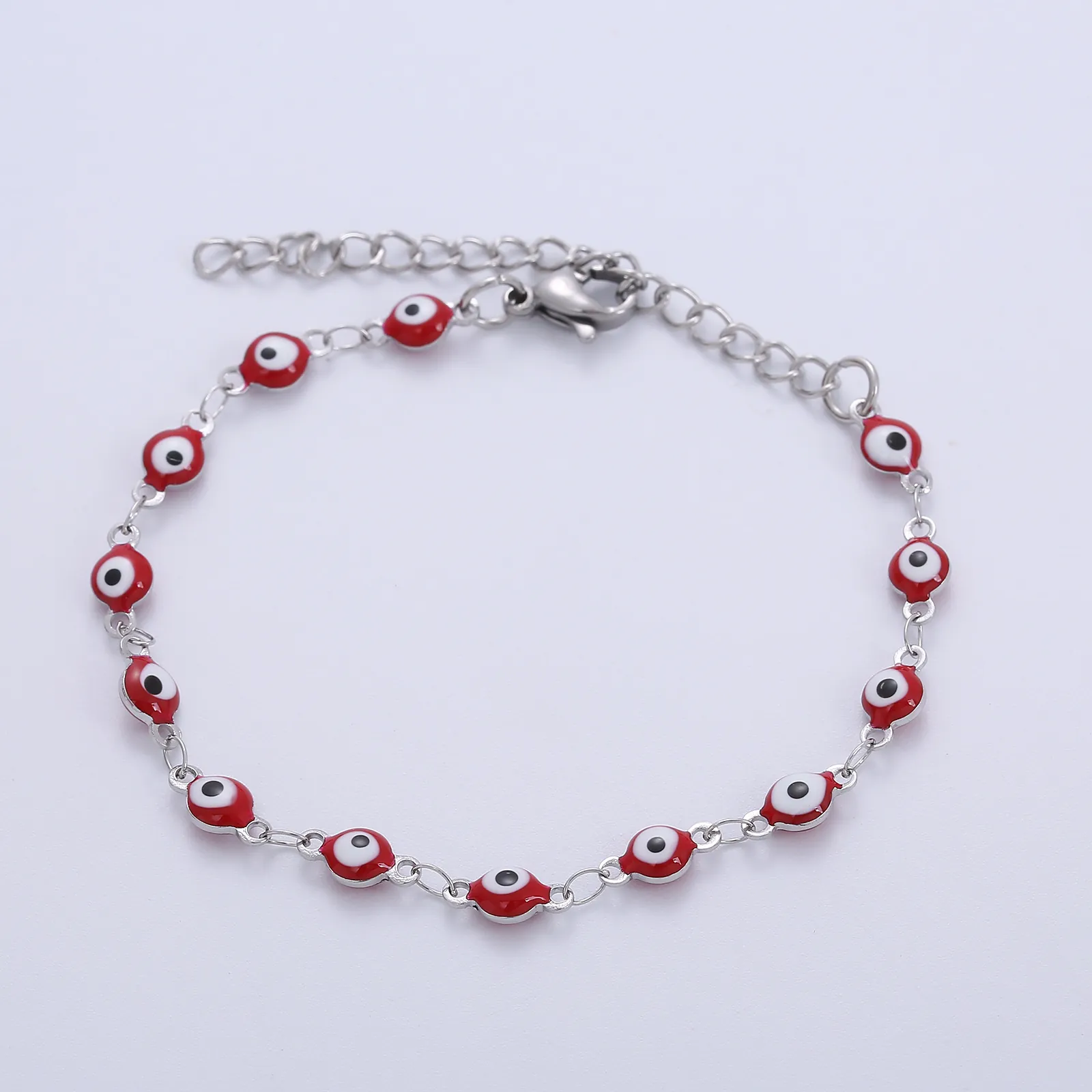Stainless Steel Evil Eye Bracelet For Women Red Enamel Turkish Protection Charm Ethnic Bohemian Jewelry Adjustable Chain