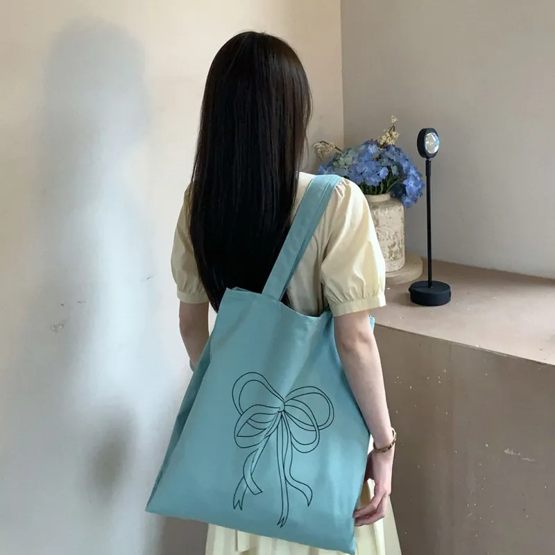 Canvas Tote Tasche Damen Große Kapazität Schultertasche Schleife Und Buchstaben Druck Lässig Pendeln Mode Handtasche