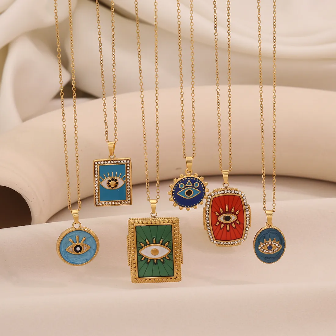 Collier Pendentif Mauvais Oeil Acier Inoxydable Émail Bijoux Tendances Géométriques Pour Femmes Accessoires Élégants