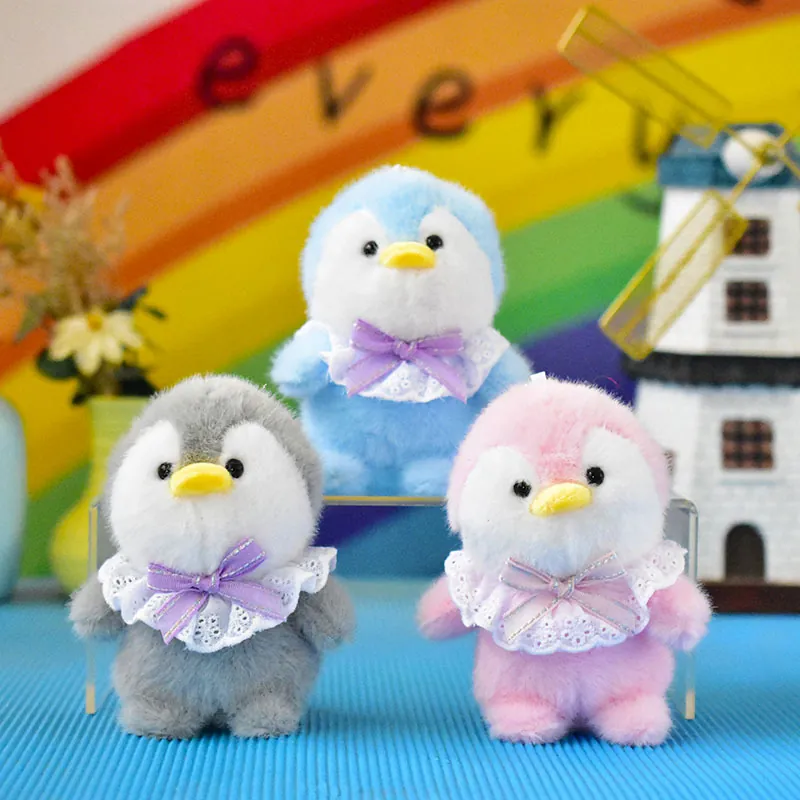 Cute Cartoon Penguin Plush Toy Keychain Bag Ornament Soft Stuffed Animal Doll With Lace Bowknot Decorative Pendant For Women Girls