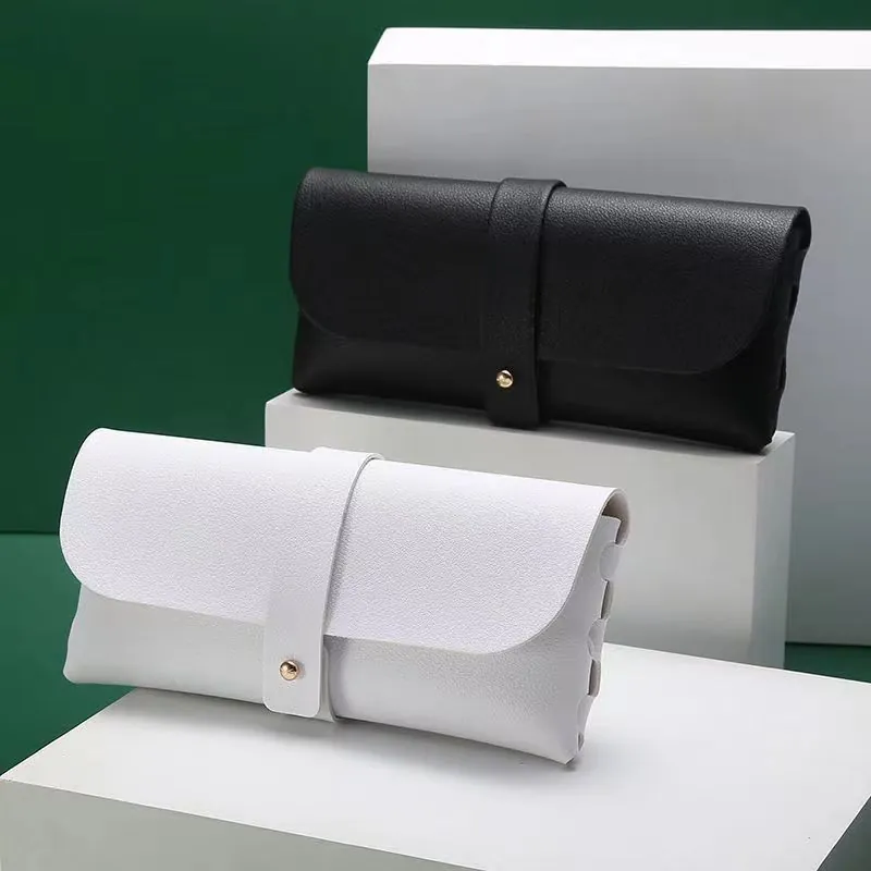 Minimalist Glasses Case Portable Lychee Texture PU Leather Sunglasses Storage Bag With Metal Snap Button