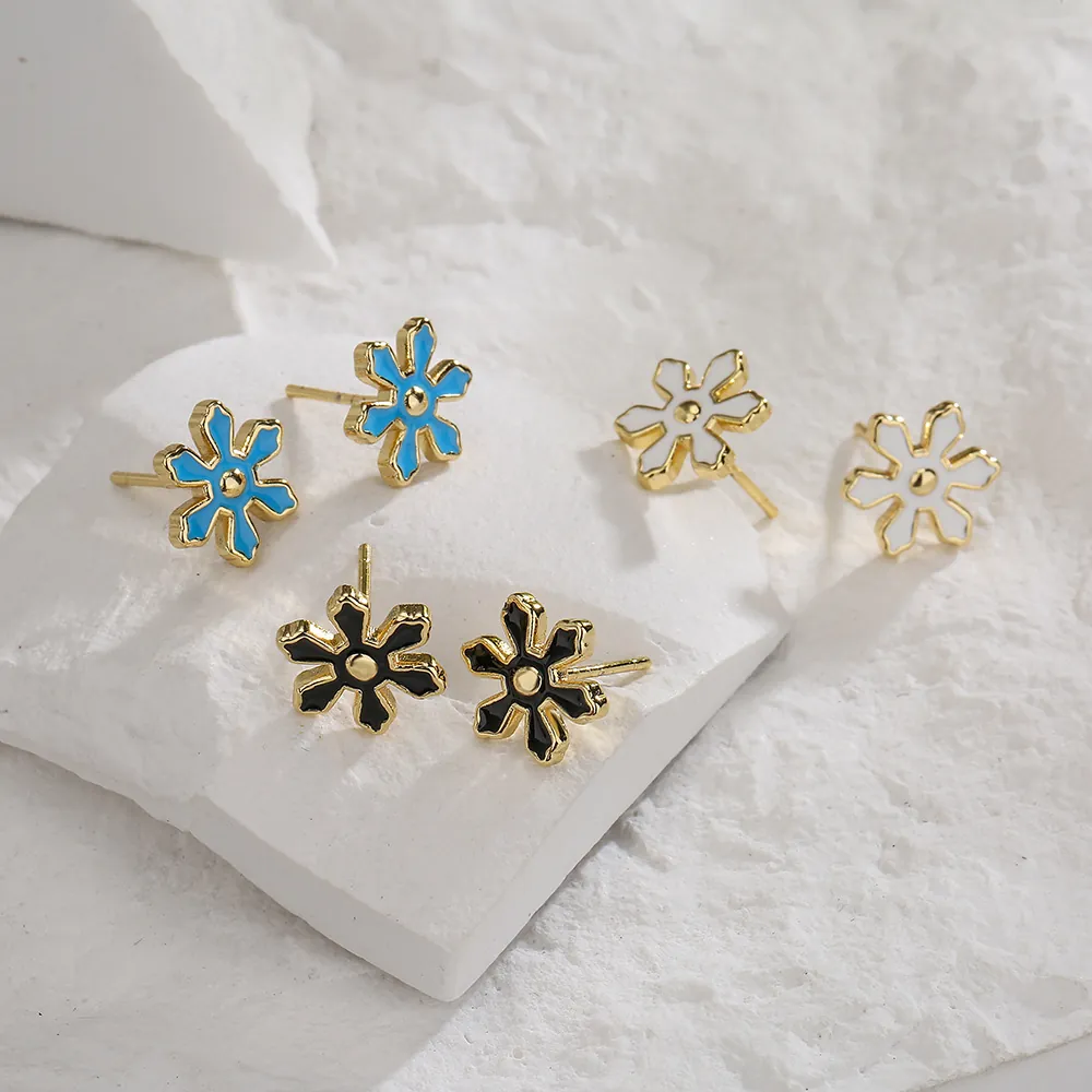 Orecchini A Lobo Fiore Rame Placcato Oro 18K Smalto Minimalista Gioielli Di Nicchia Donne Stile INS