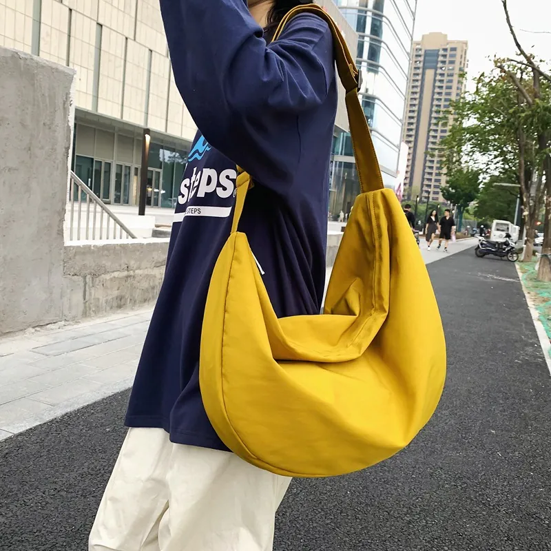 Large Capacity Nylon Crossbody Bag Minimalist Crescent Sling Bag Sporty Casual Shoulder Bag Lightweight For Daily Use