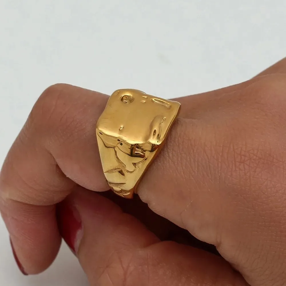 Irregular Lava Ring 18K Gold Plated Titanium Steel Hammered Texture Retro INS Style Minimalist Finger Jewelry For Women
