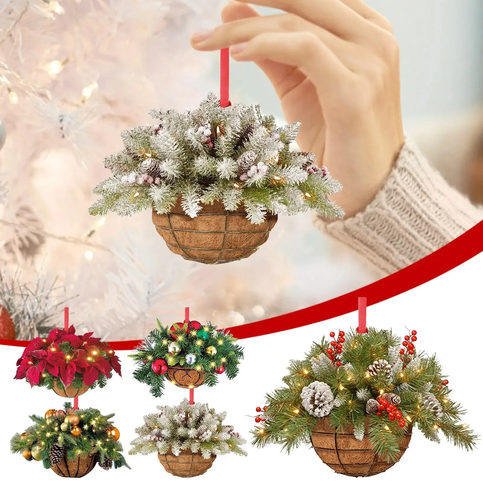 Christmas Tree Hanging Ornament Acrylic Flat Basket Pendant Festive Holiday Party Decor Creative Home Ornament