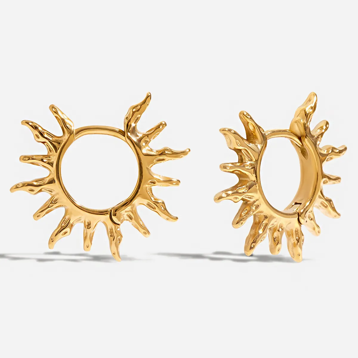 Minimalist 18K Gold Plated Stainless Steel Sunburst Hoop Earrings For Women Irregular Liquid Metal Sun Ray Fashion Jewelry