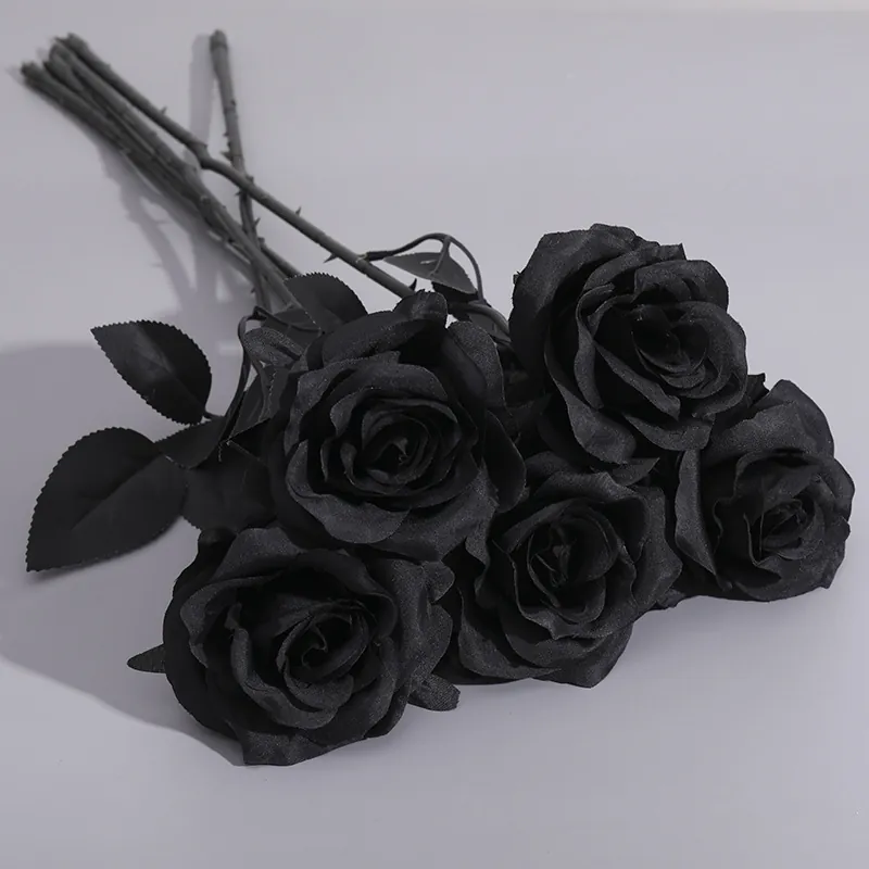 Fiore Di Rosa Artificiale Gambo Lungo Raso Gotica Realistica Decorazione Floreale Per Halloween Casa Oggetto Scena Fotografica