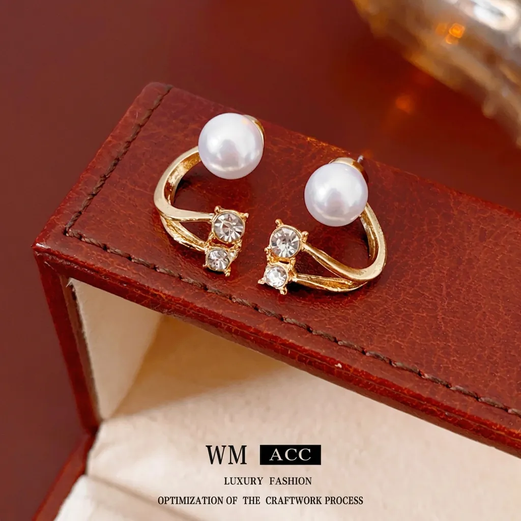 Boucles D'oreilles En Alliage Strass Künstliche Perle Avec Tige En Argent Double Face Design Élégant Style Français Femmes