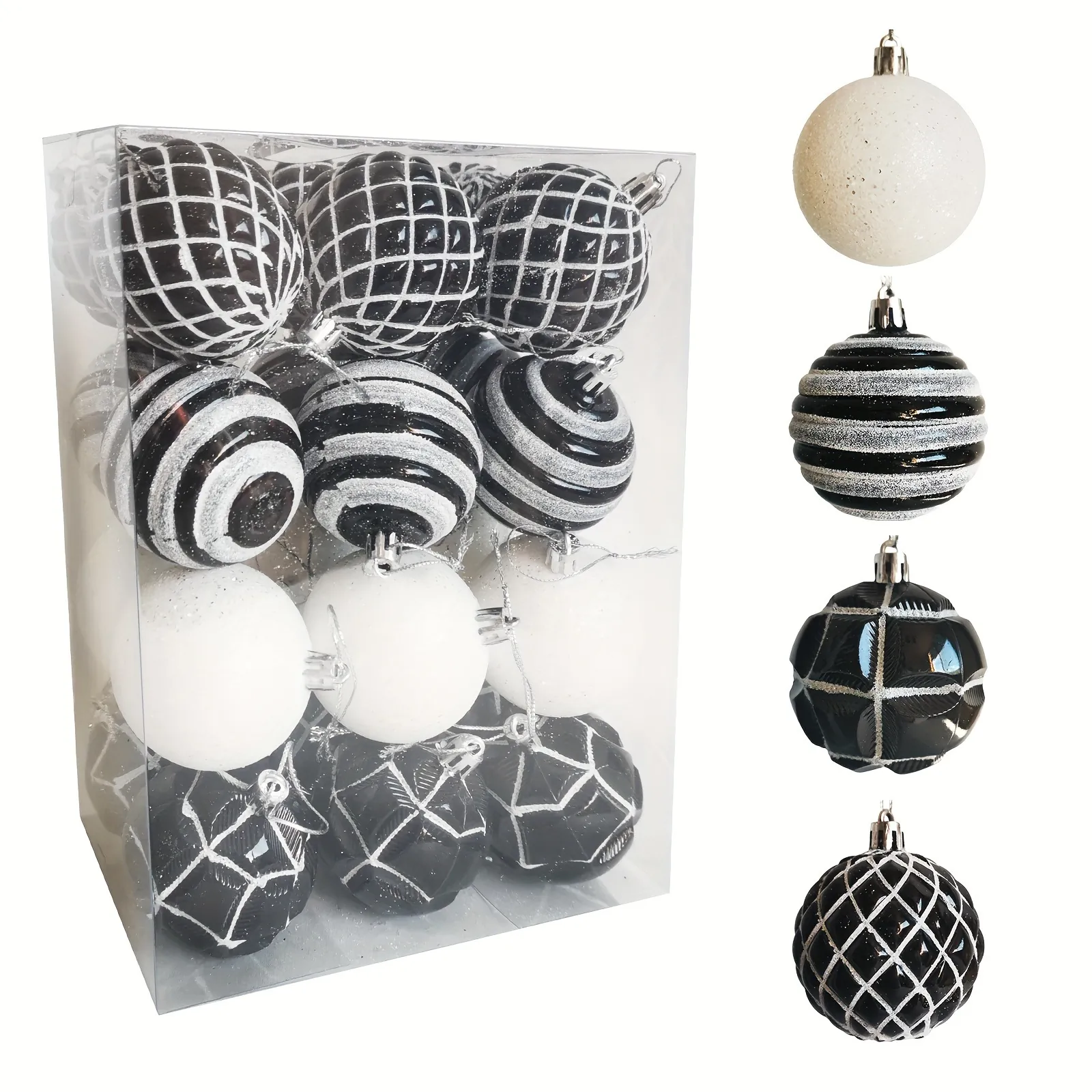 Christmas Baubles Ornaments Black White Plaid Checkered Striped Plastic Electroplated Tree Hanging Decorations Novelty