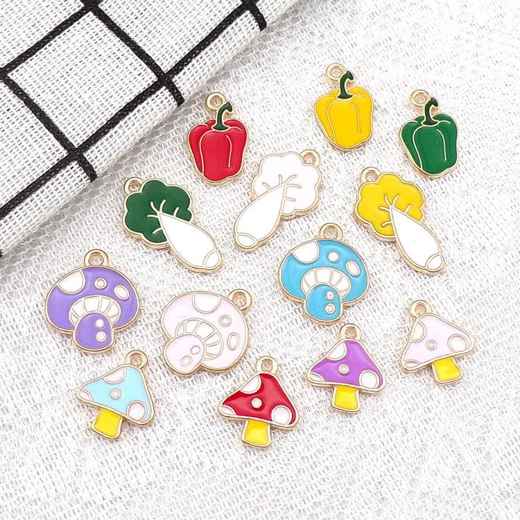 Enamel Vegetable Alloy Charms Mushroom Chili Cabbage Shape Pendants For DIY Jewelry Making Crafts