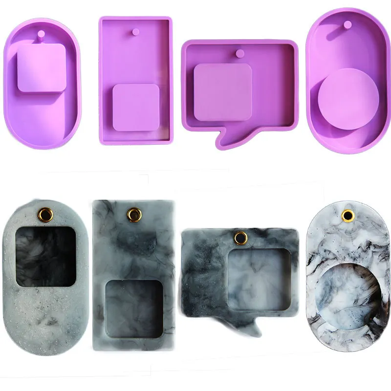 Purple Silicone Molds For DIY Resin Casting Pendant Keychain Making Quicksand Hollow Design Plaster Aromatherapy Craft Tools