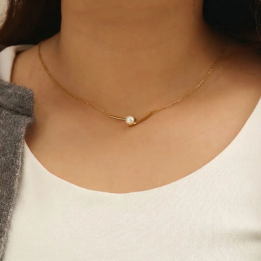 Artificial Pearl Pendant Necklace Stainless Steel Gold Plated Elegant Minimalist Clavicle Chain Jewelry For Women