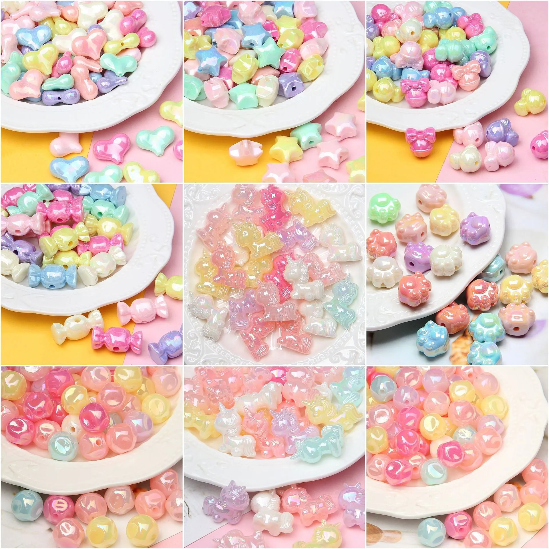 Acrylic DIY Loose Beads Macaron Pearlized Iridescent Multi Shape For Jewelry Making Bracelet Phone Chain Handmade Craft