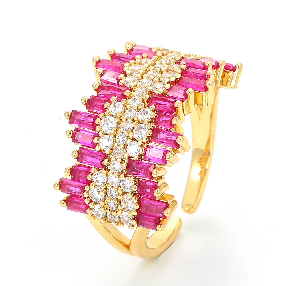 Fashion Adjustable Open Ring Copper Micro Pave Cubic Zirconia Hollow Out Colorful Jewelry For Women