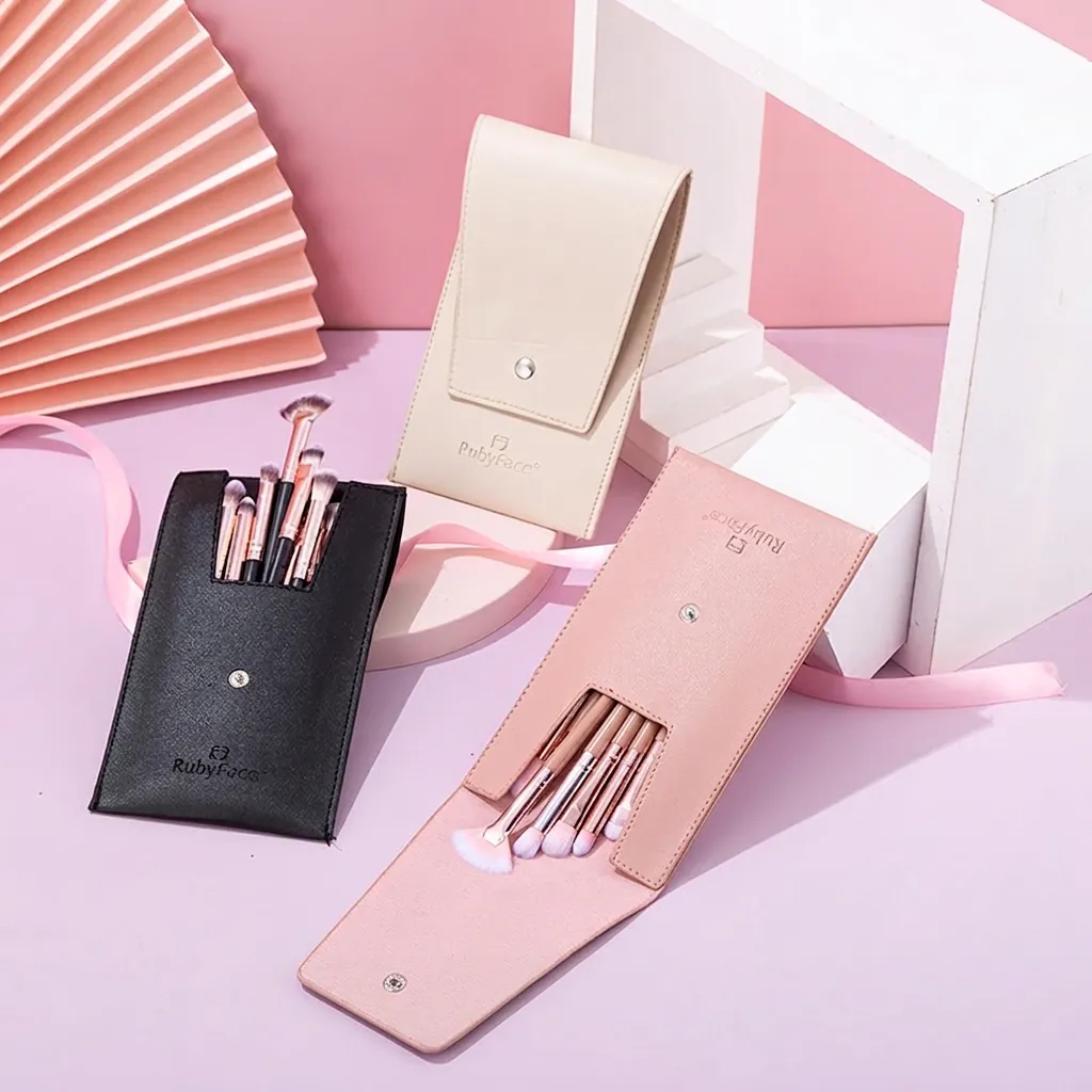 Professional Makeup Brush Collection Synthetic Fiber Soft Bristles Wooden Handle Aluminum Tube PU Leather Bag Portable Eye Shadow Blending Beauty Tools For Travel