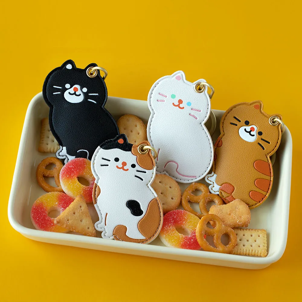 Porte-carte d'Accès en Cuir de Chat Dessin Animé Porte-clés Animal Mignon en Similicuir pour Hommes Femmes Étui de Protection