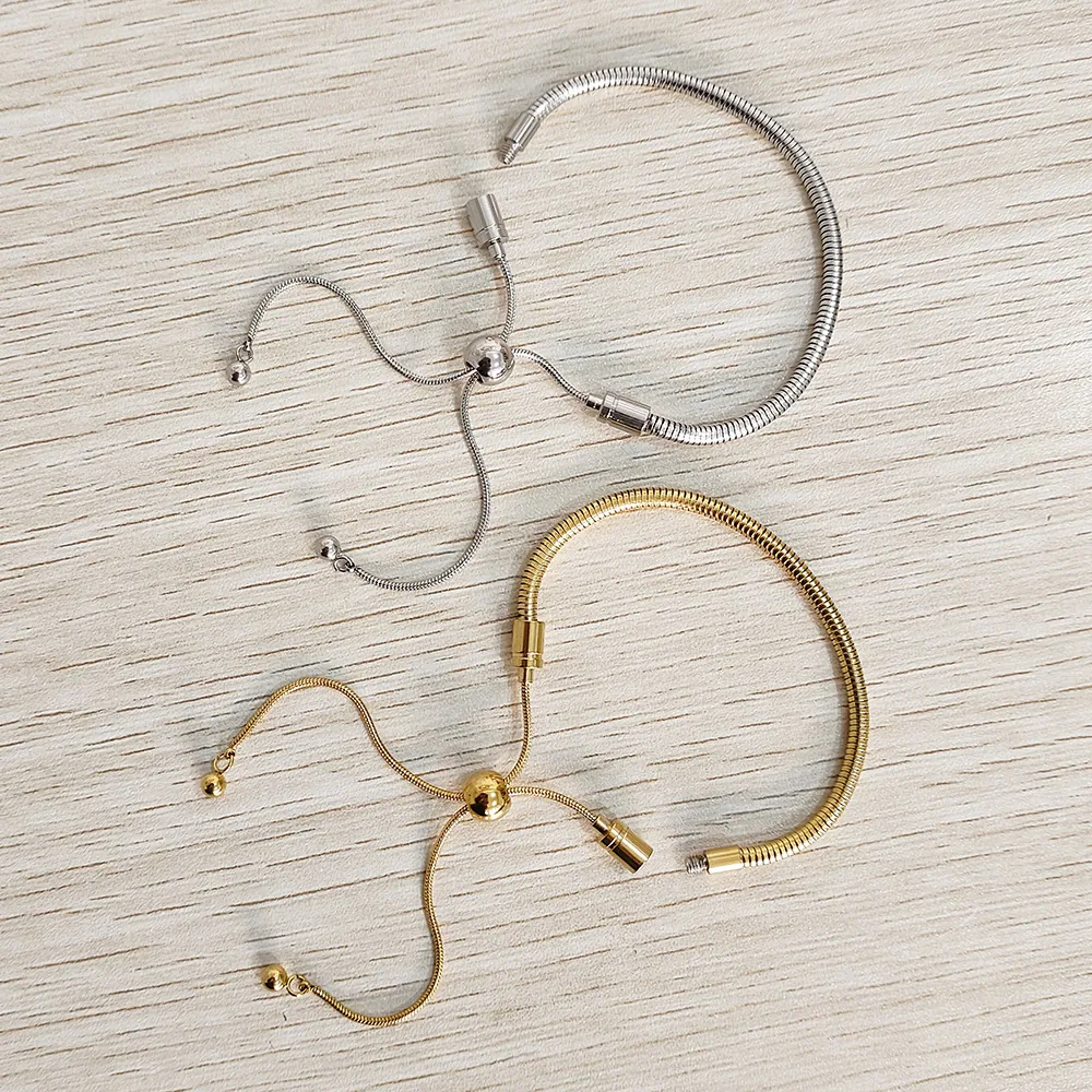 Adjustable Snake Chain Bracelet Stainless Steel Slider Clasp DIY Beads Base Jewelry Waterproof Fashion